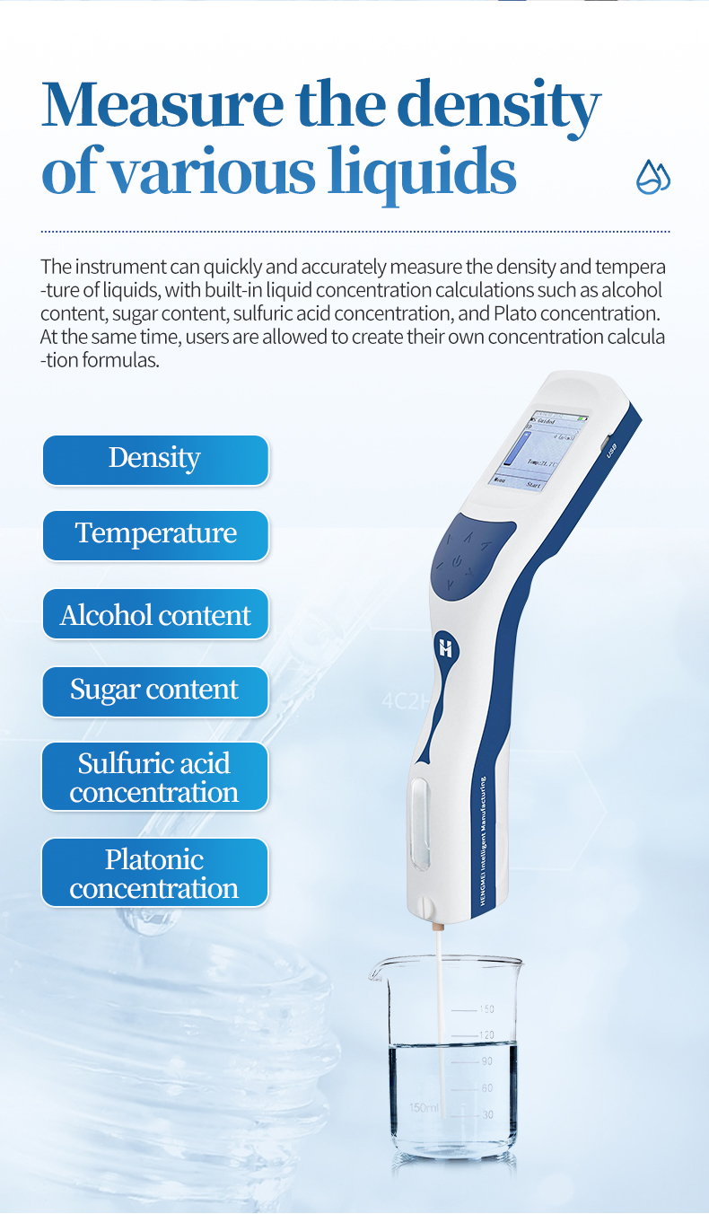 Density meter measuring alcohol sugar sulfuric and Plato concentration on production floor