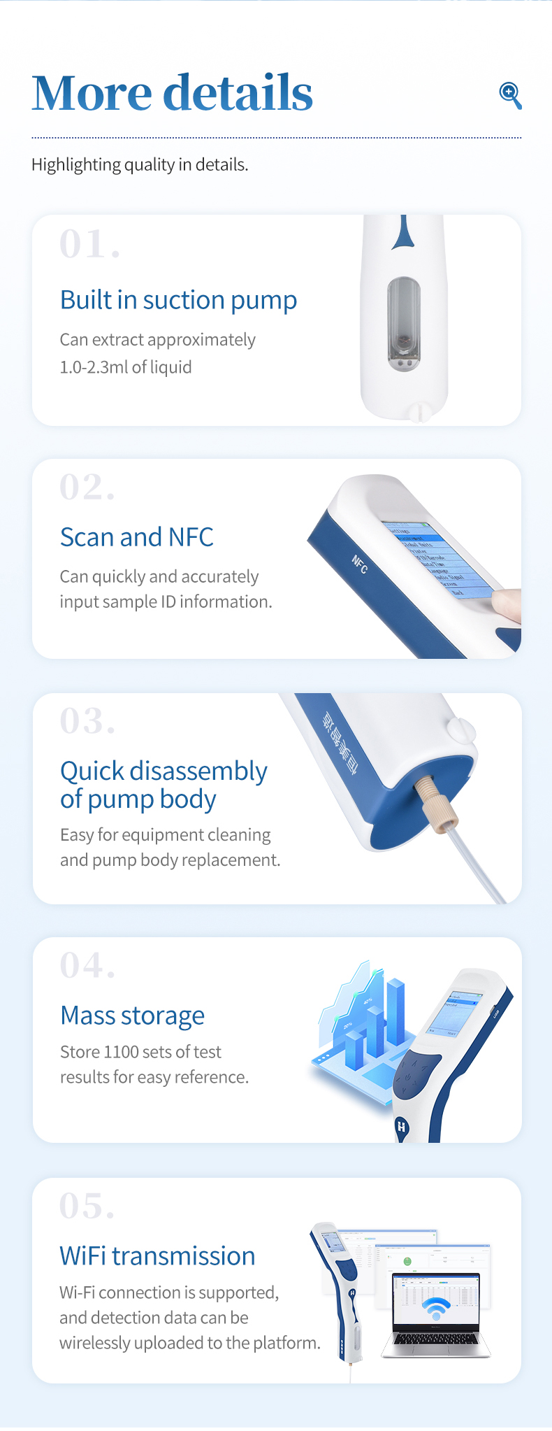 Built-in suction pump quick disassembly NFC scan and Wi-Fi platform upload features