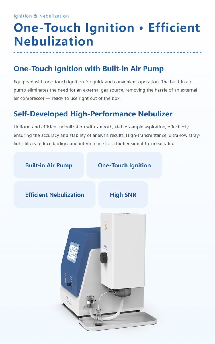 Flame photometer with built-in air pump and nebulizer for efficient multi-element laboratory analysis